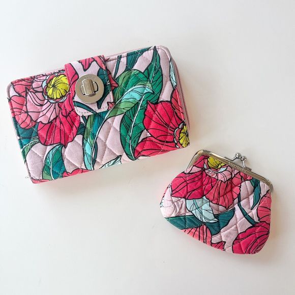 Vera Bradley Handbags - Vera Bradley Turnlock Wallet and Coin Purse Pink and Green Vintage Floral Print